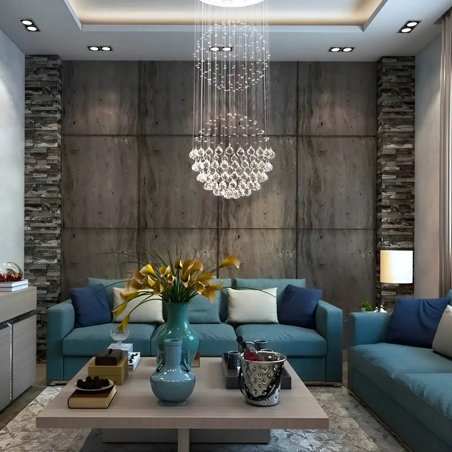 Double Sphere Raindrop Crystal Chandelier Modern Long Stair Chandelier