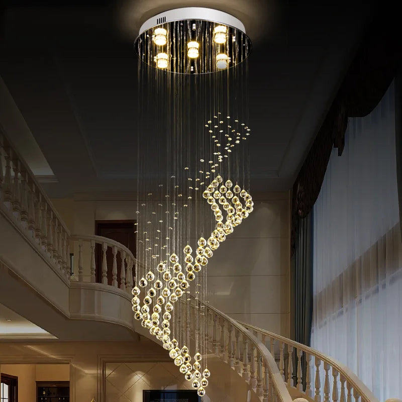 Raindrop Spiral Long Staircase Pendant Light Luxury Crystal Chandelier Decoration Drop Light