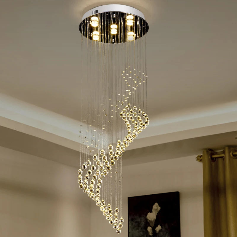 Raindrop Spiral Long Staircase Pendant Light Luxury Crystal Chandelier Decoration Drop Light