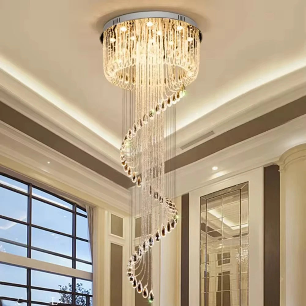 Hanging Lighting Waterdrop Hotel Chandelier Luxury Multi - Layered Drooping Crystal Strung Graceful Grand Pendant