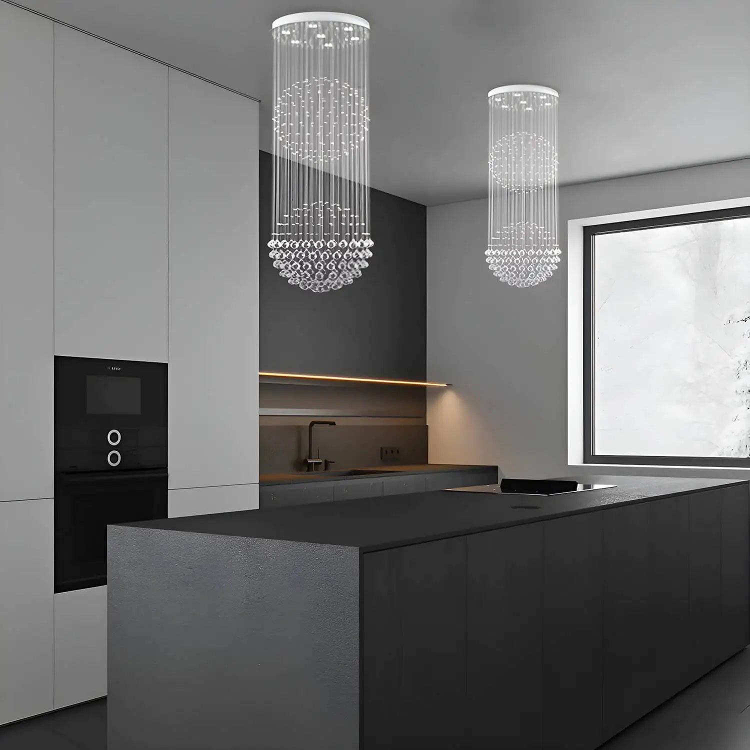 Double Sphere Raindrop Crystal Chandelier Modern Long Stair Chandelier