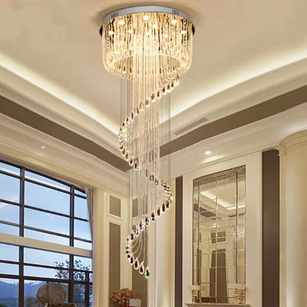Hanging Lighting Waterdrop Hotel Chandelier Luxury Multi - Layered Drooping Crystal Strung Graceful Grand Pendant