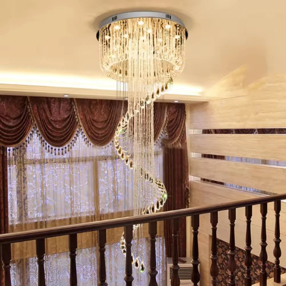 Hanging Lighting Waterdrop Hotel Chandelier Luxury Multi - Layered Drooping Crystal Strung Graceful Grand Pendant