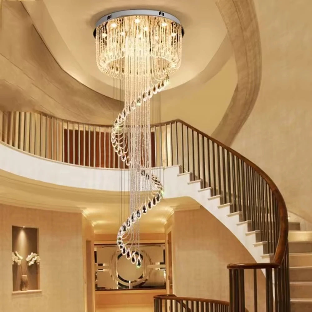 Hanging Lighting Waterdrop Hotel Chandelier Luxury Multi - Layered Drooping Crystal Strung Graceful Grand Pendant