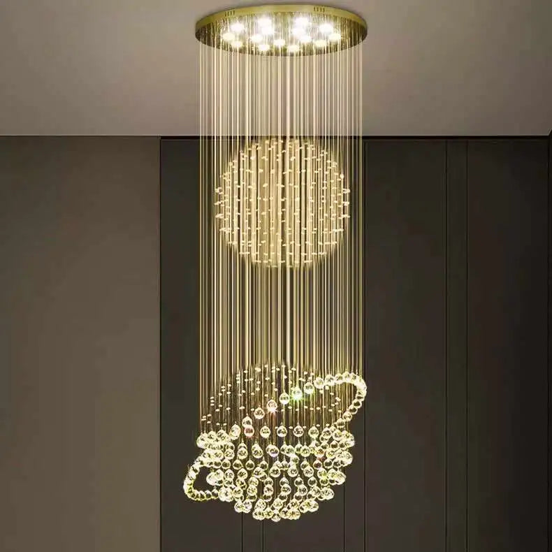 Modern Luxury High Ceiling Decorative LED Crystal K9 Rain Drop Chandeliers Stair Pendant Lights