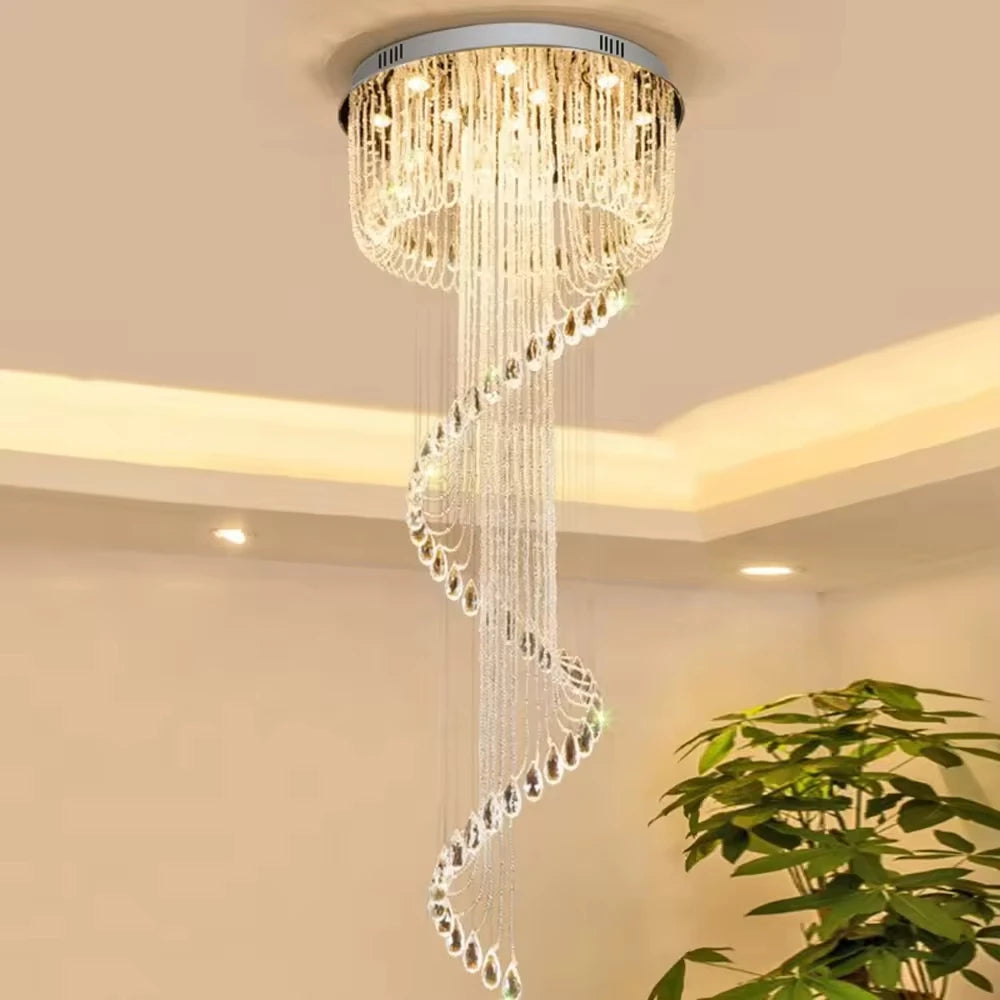 Hanging Lighting Waterdrop Hotel Chandelier Luxury Multi - Layered Drooping Crystal Strung Graceful Grand Pendant