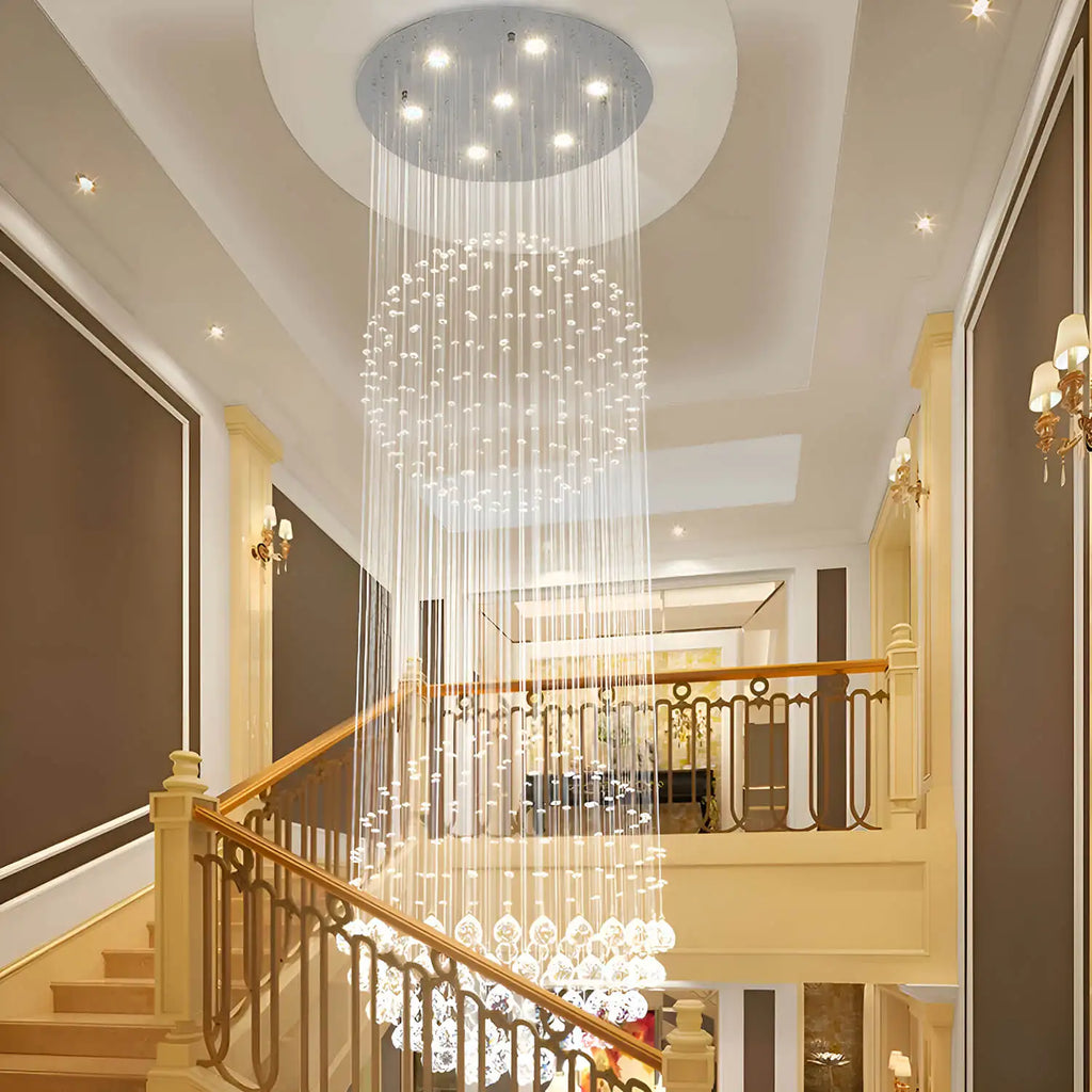 Double Sphere Raindrop Crystal Chandelier Modern Long Stair Chandelier