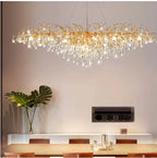 Rain Drop Decoration Pendant Light Gold Aluminum Branch Decorative Living Room Dining Room Led Ceiling Crystal Chandelier