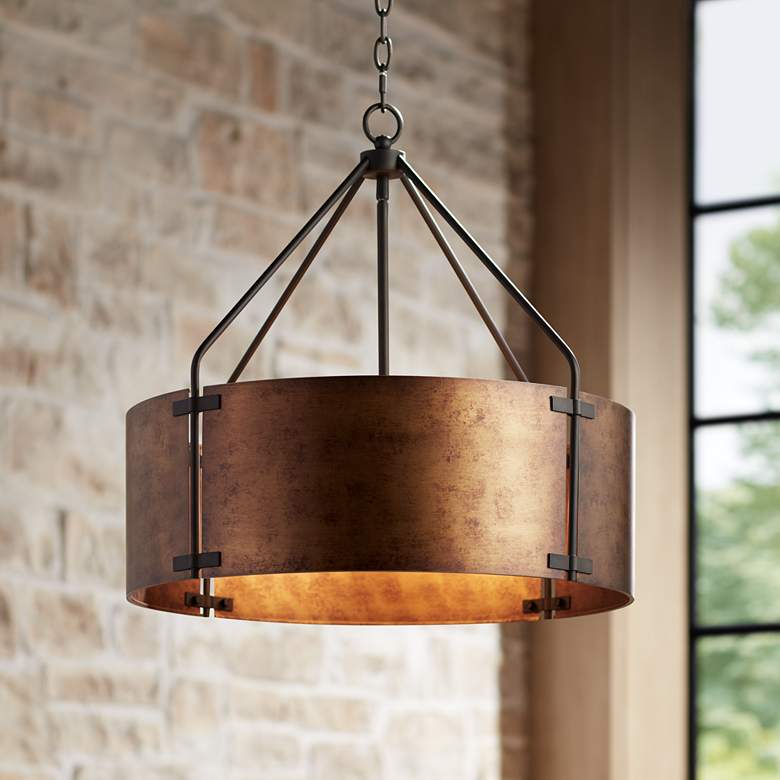 Possini Euro Julian Rustic Bronze Drum  Farmhouse Chandelier – 22"