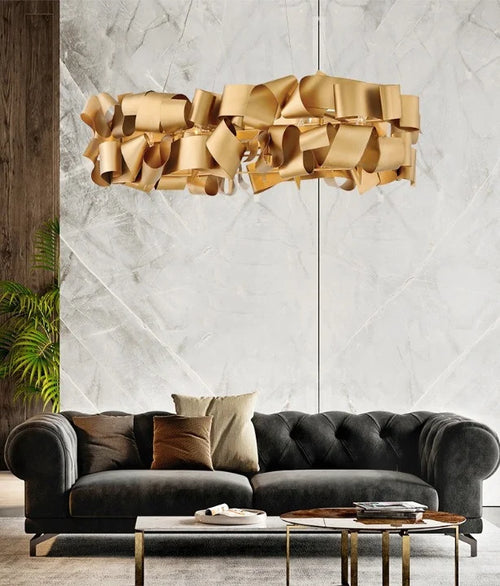 Postmodern Gold Iron Chandelier, Copper, 23.6"